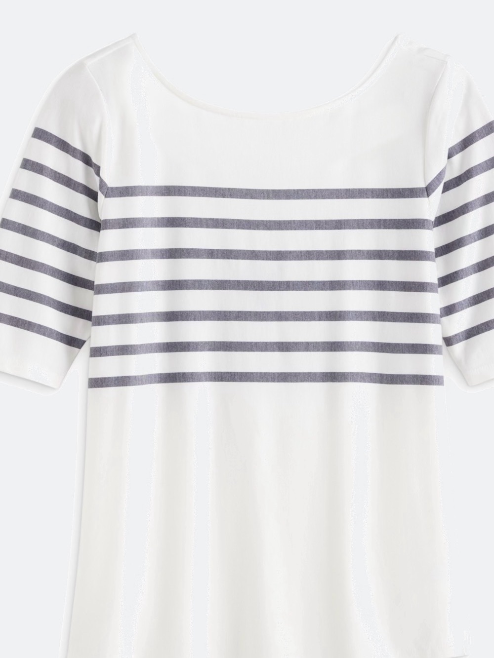 bobeau boat neck scoop back White Tee with Navy Stripe Detail